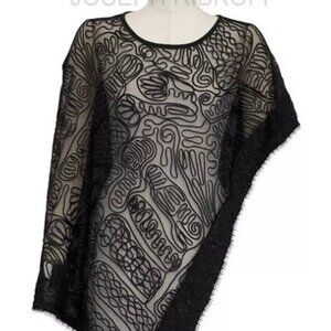 Joseph Ribkoff NWT Black 8 Cover Up Poncho/Kimono Lace Fringe Sparkle 164549